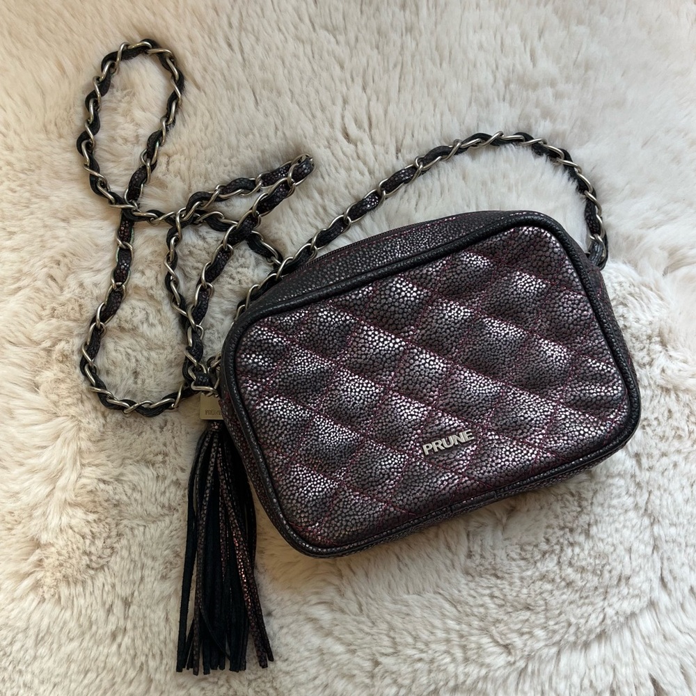 PRUNE Quilted Bovino Leather Purple Bag Crossbody Made in Argentine